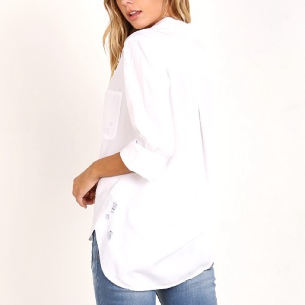 Bella Dahl Ripped Shirt Tail Button Down White EUC - Picture 2 of 14